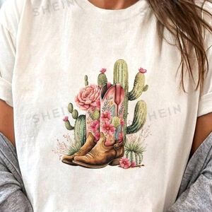 SHEIN Cactus and Boots Graphic Tee